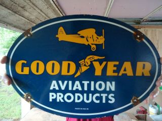 Vintage 1939 Goodyear Aviation Products Porcelain Metal Sign