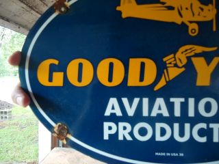 VINTAGE 1939 GOODYEAR AVIATION PRODUCTS PORCELAIN METAL SIGN 2