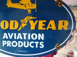 VINTAGE 1939 GOODYEAR AVIATION PRODUCTS PORCELAIN METAL SIGN 3