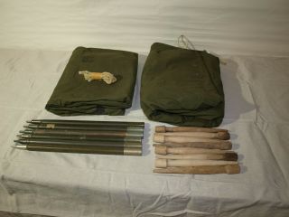 Pup Tent,  Wwii Vintage,  Poles (6) And Pegs (8)