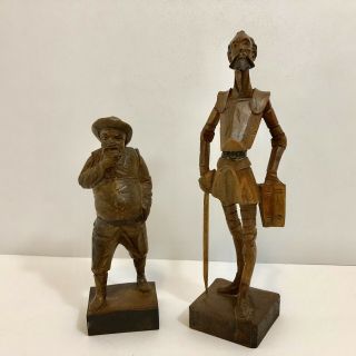 2 Don Quixote & Sancho Panza Ouro Artesania Made In Spain Carved Wood Figures