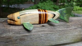 Folk Art Spearing Decoy - Dye Hard/hard Wood Fish Decoy By Ras - Unique And