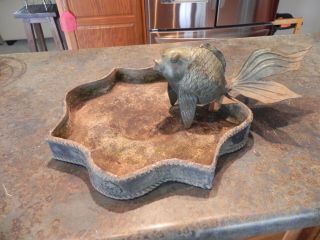 Vintage Bronze Koi Fish Fountain - Spitter - W/ Married Cast Zinc Bowl - No Res.