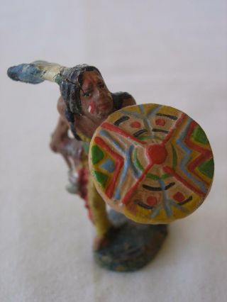 Vintage Elastolin Indian With His Shield And Tom - A - Hawk