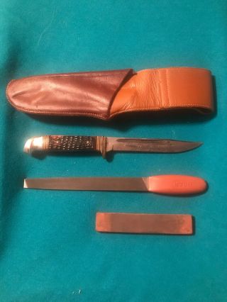 Vintage Fred Bear 648 Knife,  File and Stone Set 3
