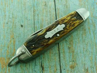 Vintage Ww2 Camillus Usa Bone Folding Utility Military Scout Pocket Knife Knives
