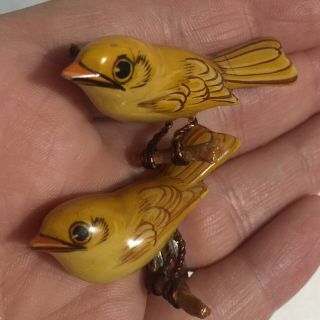 Two Vintage TAKAHASHI or TAKAHASHI Style Wood Bird Pin Brooch,  Canary ? Pair 2