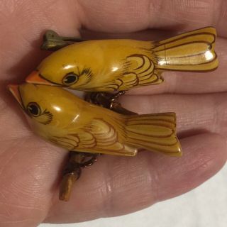 Two Vintage TAKAHASHI or TAKAHASHI Style Wood Bird Pin Brooch,  Canary ? Pair 3
