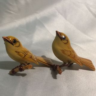 Two Vintage TAKAHASHI or TAKAHASHI Style Wood Bird Pin Brooch,  Canary ? Pair 4