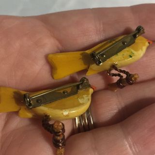 Two Vintage TAKAHASHI or TAKAHASHI Style Wood Bird Pin Brooch,  Canary ? Pair 6