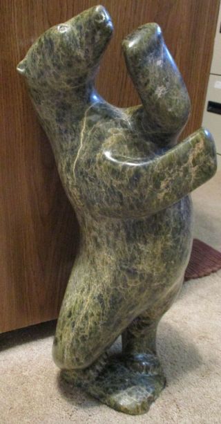 Carved Stone Inuit Art Sculpture Dancing Polar Bear Signed 19 " 28 Lbs