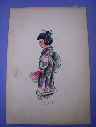 Vintage,  Tattoo Flash  Geisha .  and Stencil.  1910 - 1920. 2