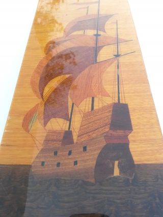 Wood Inlay Vintage Work Of Sailing Ship Scene From Around The 1950 