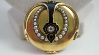 Lovely Antique Victorian 18k Gold Rose Cut Diamond Seed Pearl Enamel Brooch Pin