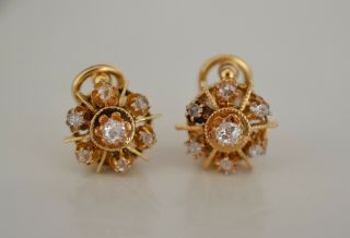 Antique Art Deco 18k Gold And 0.  24 Ct Diamond Earrings English Lock 5.  2 Gr