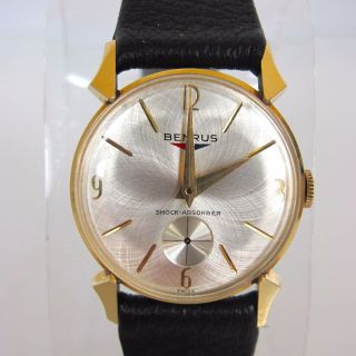 14k Yellow Gold Benrus Dn2f Shock Absorber Vintage 17 Jewels Men`s Watch 29mm