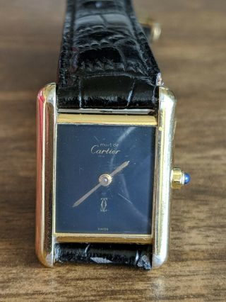 Vintage Must De Cartier Tank 925 Sterling Gold Wristwatch Watch