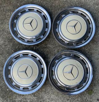 Set Of 4 - Vintage White Mercedes - Benz 14 " Stainless Steel Hubcaps