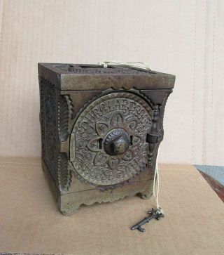 1800s Antique Vintage J & E Stevens Burgler Proof Safe Bank With Key