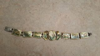 A Vintage Persian Hand Painted Mother Of Pearl Bracelet And A Brooch