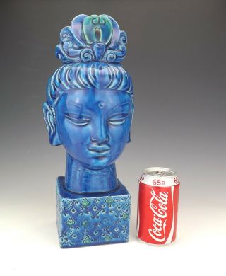 Vintage Bitossi Aldo Londi - Rimini Blu - Large Guan Yin Head Bust - 1960 ' s 3