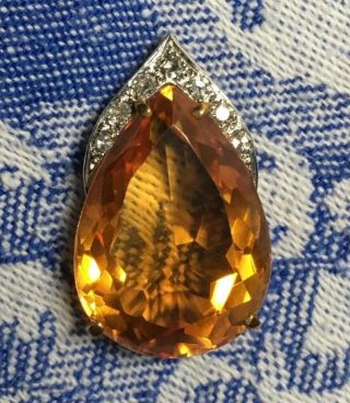 Antique Citrine And Diamond 18k Yellow Gold And Platinum Pendant