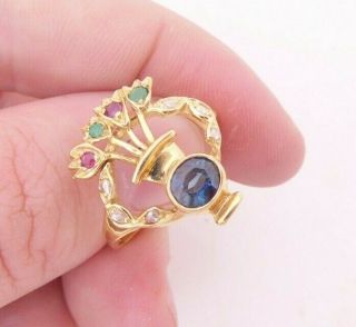 18ct Gold Diamond,  Sapphire,  Emerald & Ruby Heavy Ring,  18k 750