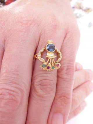 18ct gold diamond,  sapphire,  emerald & ruby heavy ring,  18k 750 4