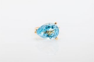 Antique 1950s $5000 10ct Pear Cut Aquamarine 14k Yellow Gold Ring Unique 8g