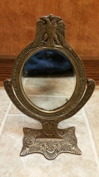 Antique Solid Brass Double Headed Eagle Mirror.