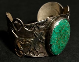 Vintage Navajo Stamped Silver & Turquoise Bracelet Signed Yellowhorse,