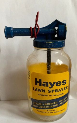 Vtg Hayes 15 Gallon Lawn Garden Sprayer Glass Bottle Metal Blue Nozzle