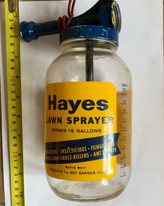 Vtg HAYES 15 Gallon Lawn Garden Sprayer Glass Bottle Metal BLUE Nozzle 3