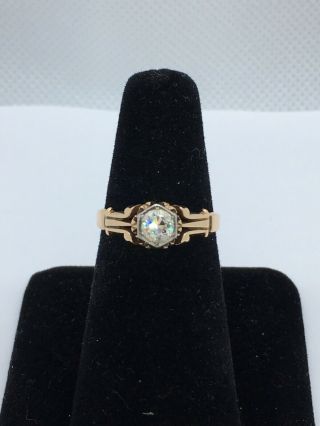 Vintage Antique 14k Yellow Gold Ring With 4.  82mm Round Diamond Sz 6 1/4 2.  56g
