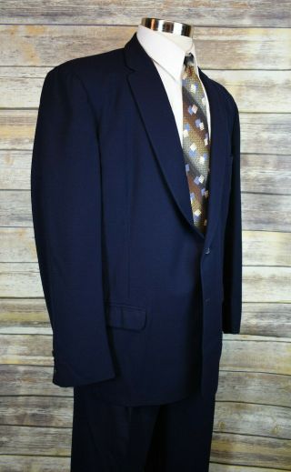 Vintage 1950s Bond Mens Blue Wool Suit Dated 43L 2