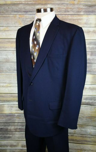 Vintage 1950s Bond Mens Blue Wool Suit Dated 43L 4