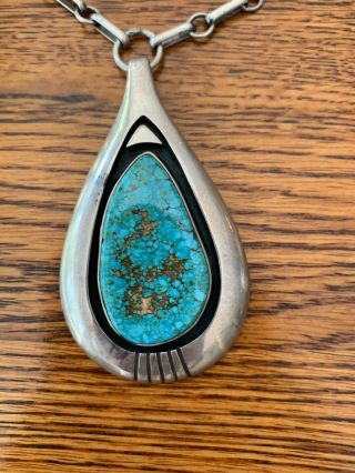 Vintage Frank Patania Turquoise And Sterling Silver Pendant Necklace Circa 1973