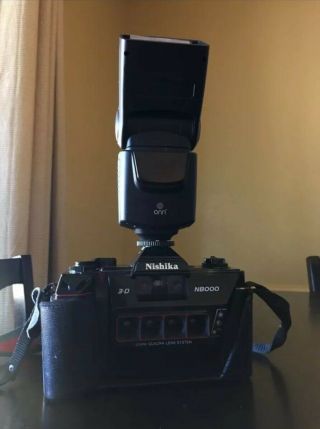 Vintage Nishika N8000 3d 30mm Quadra Lens Film Camera W / Flash,  Case