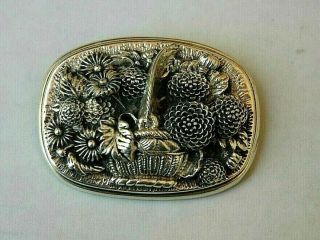 Signed Henryk Winograd Sterling Silver Repousse Basket Of Flowers Pin Pendant