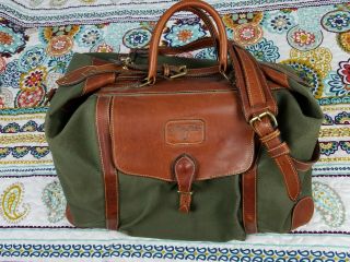 Lands End Holland Sports Handmade Usa Vintage Leather Canvas Duffle Bag Carry On