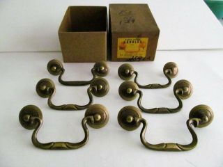 Brass Drawer Pulls.  Eanglish Antique Style.  Set Of 6 Made In The Usa.  Brainerd