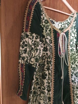 Vintage 1969 Gunne Sax by Jessica Black Label Green Floral Velvet Maxi Dress S7 2