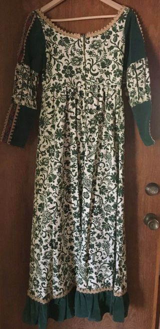 Vintage 1969 Gunne Sax by Jessica Black Label Green Floral Velvet Maxi Dress S7 3