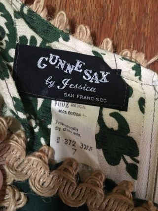 Vintage 1969 Gunne Sax by Jessica Black Label Green Floral Velvet Maxi Dress S7 7