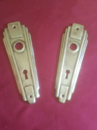 2 Antique Art Deco Brass Door Escutcheon Back Plates 6 5/8 " X 2 1/8 "