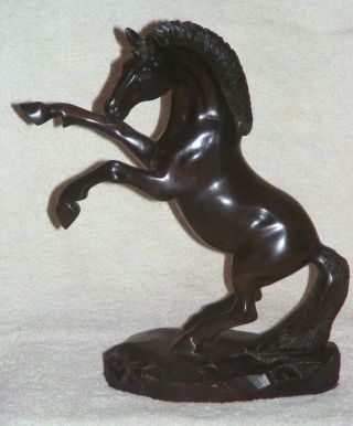 Vintage Hand Carved Ironwood Rearing Stallion Horse Statue 9 1/2 "