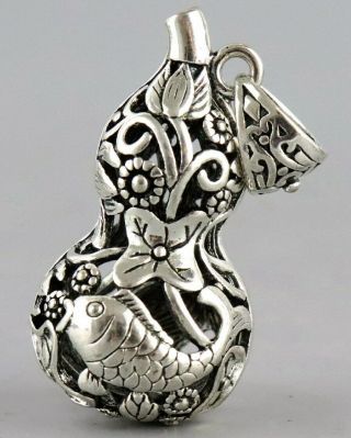 Collect China Old Tibet Silver Hand Carve Blooming Lotus & Fish Delicate Pendant