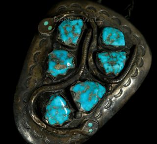 Big Vintage Old Pawn Zuni Turquoise Snake Sterling Bolo Tie By Effie C