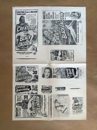 Creature From The Black Lagoon 3 - D Vintage Ad/press Sheet Uncut 1954