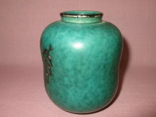 Vintage Gustavsberg Argenta Wilhelm Kage Art Pottery Silver Overlay Flower Vase 2